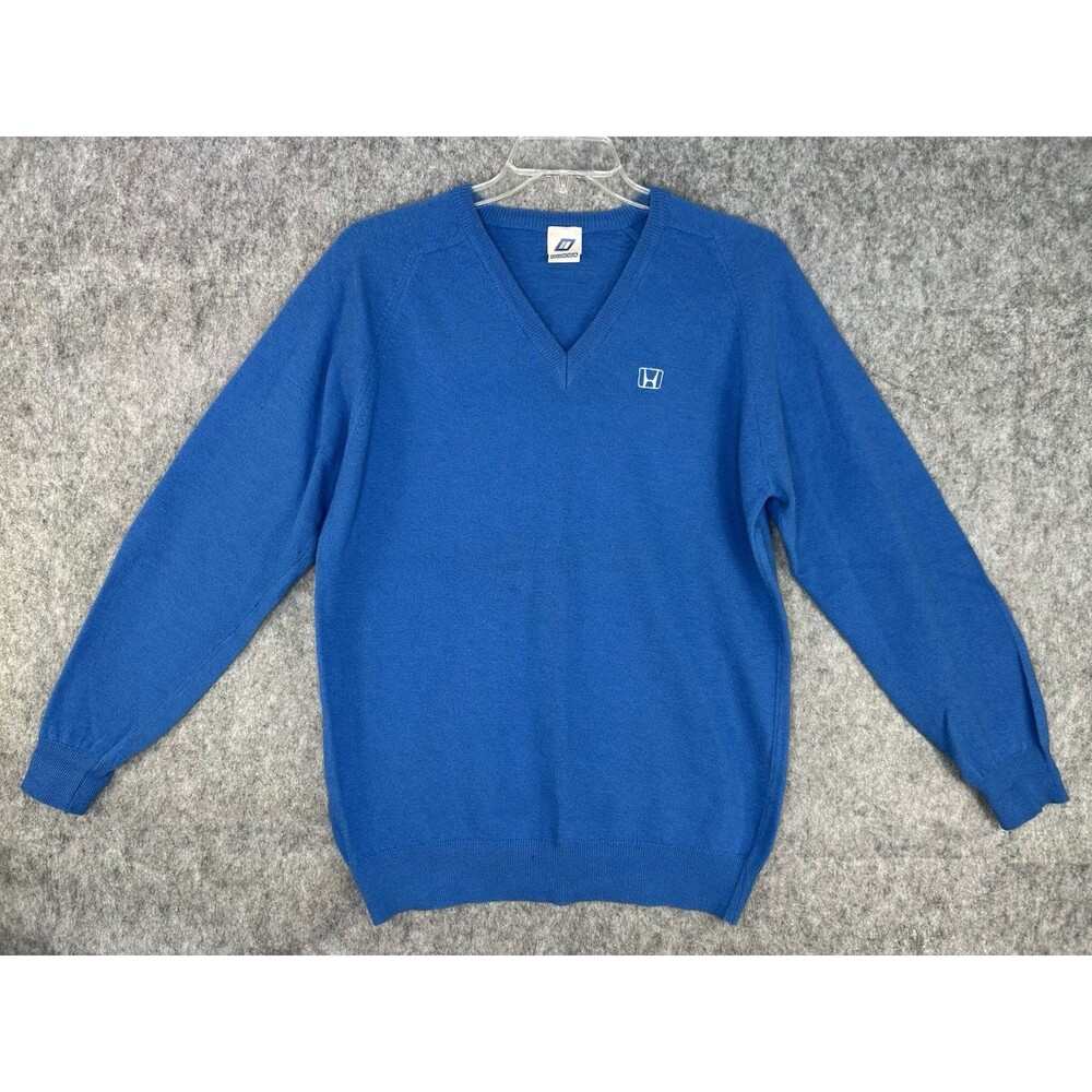 Vtg Honda Blue V-Neck Wool Long Sleeve Men’s Sweater XL